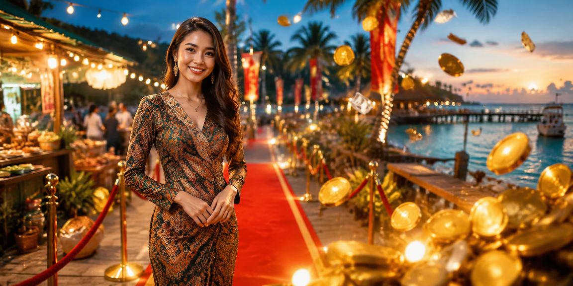 Pengguna wanita berbaju batik Terengganu menikmati cashback dan bonus dalam platform hiburan